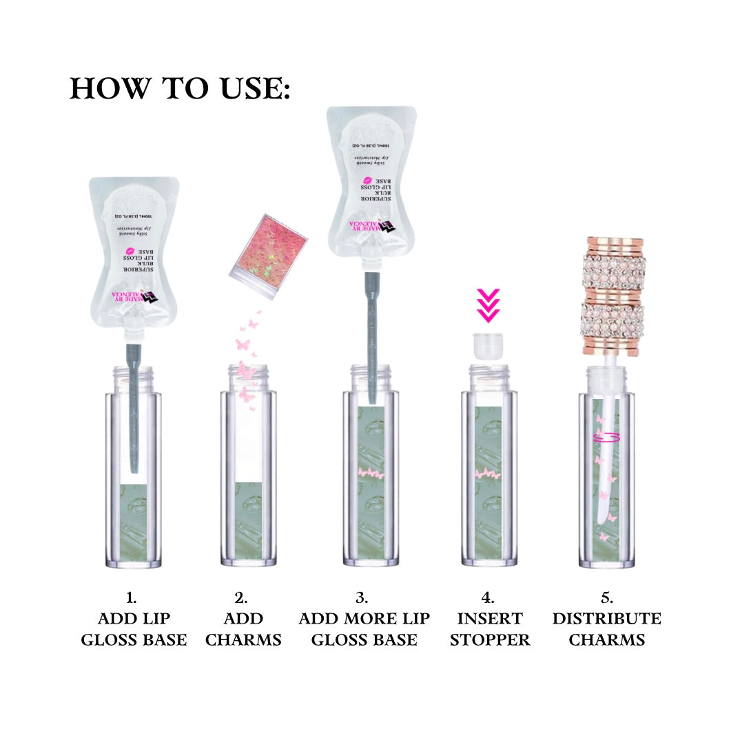 Butterfly Charm Lip Gloss Kit for a professional business, school fundraising, and birthday party favors.