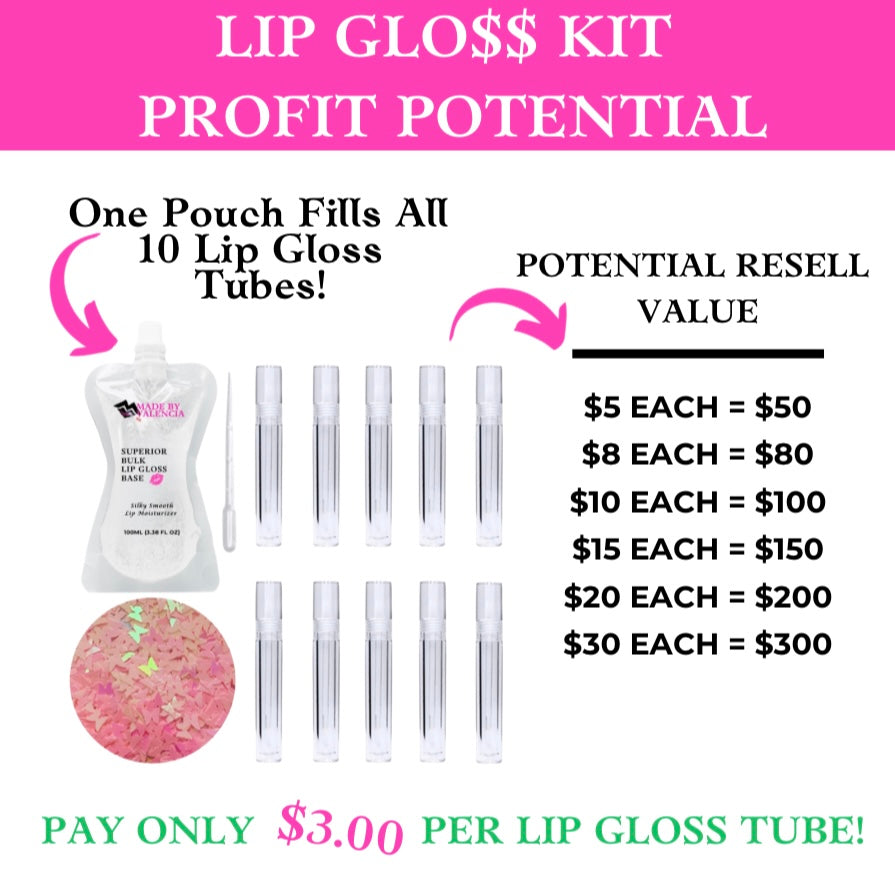 Butterfly Charm Lip Gloss Kit for a professional business, school fundraising, and birthday party favors.