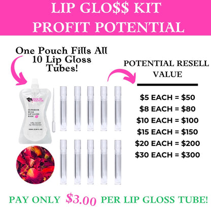 Rose petal Lip Gloss Kit for a professional business, school fundraising, and birthday party favors.