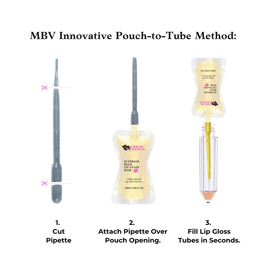 Fill pencil lip gloss tubes in seconds with MBV innovative pouch-to-tube filling method. 