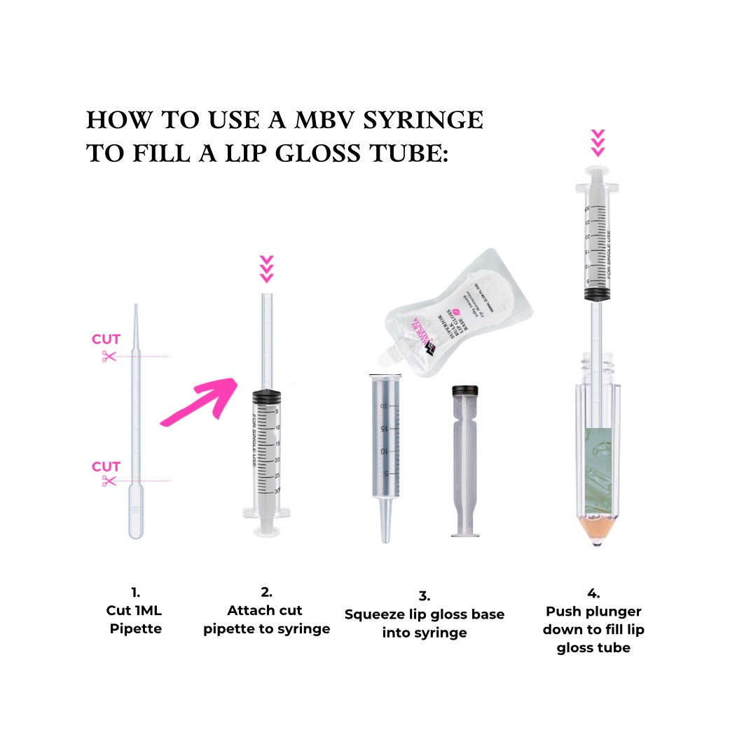 Fill a lip gloss tube with a syringe using wholesale bulk lip gloss base.