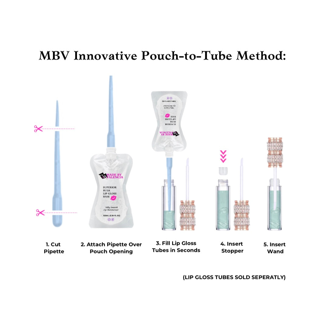 Fill lip gloss tubes with lip gloss base in seconds with MBV innovative pouch-to-tube method.