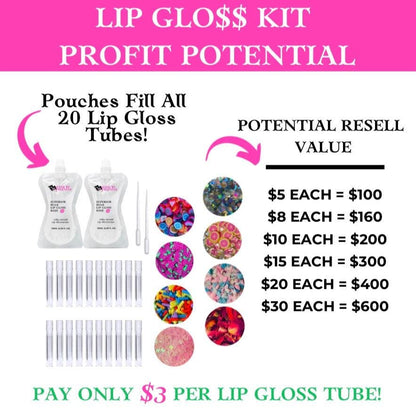 Charm Lip Gloss Kit for a professional business, school fundraising, and birthday party favors.